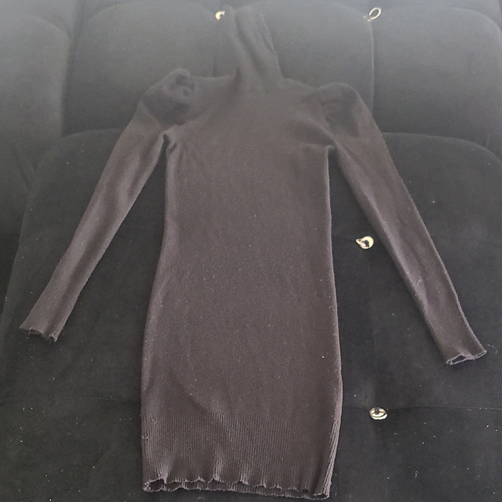 Forever 21 Black Women Bodycon Dress with Puff Sleeves Size Small Pre-owned